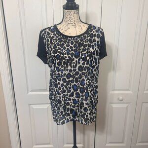 MICHAEL Michael Kors Womens Large Blue Black Leopard Print Blouse Top
